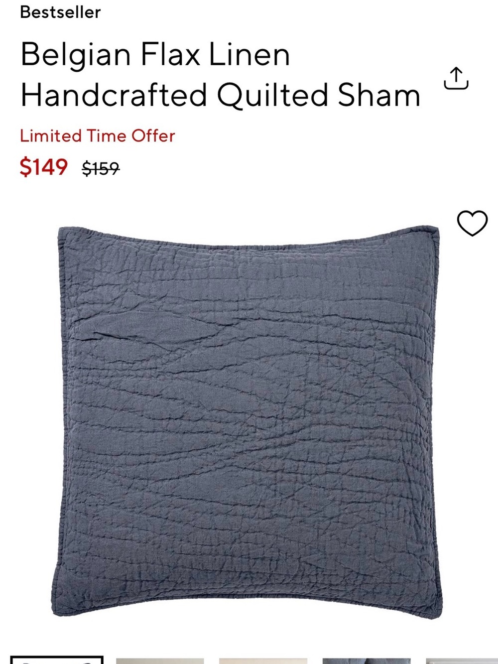 New 2 Pottery Barn Belgian Flax Linen Hand Stitched Shams Steel Blue Standard